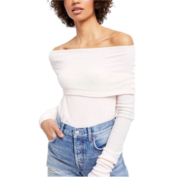 We The Free Snow Bunny Ribbed Knit Off The Shoulder Sweater in White - Picture 1 of 8